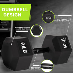 Rubber Hex Dumbbell with Anti-Slip Handle