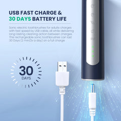 Sejoy JS10-1 Sonic Electric Toothbrush – Rechargeable with 10 Brush Heads