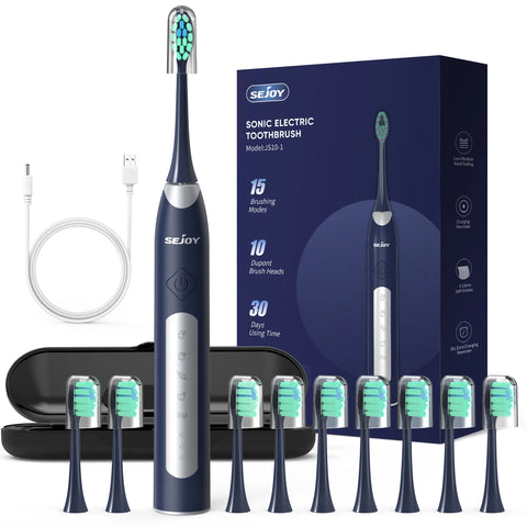 Sejoy JS10-1 Sonic Electric Toothbrush – Rechargeable with 10 Brush Heads